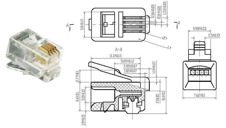 Rj9 Network Modular Plug 4p4c Telephone Connector Plug for Telephone Handset Cable